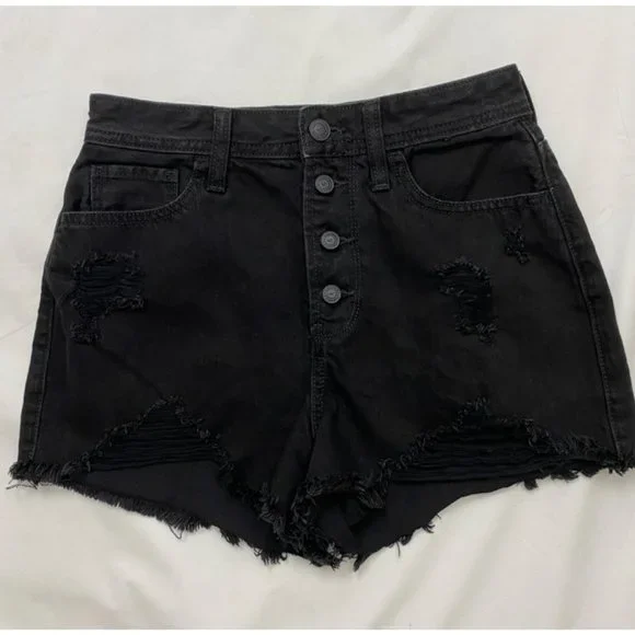 Hollister Women’s High Rise Mom Jean Shorts Distressed Black Size 26 - Picture 9 of 9